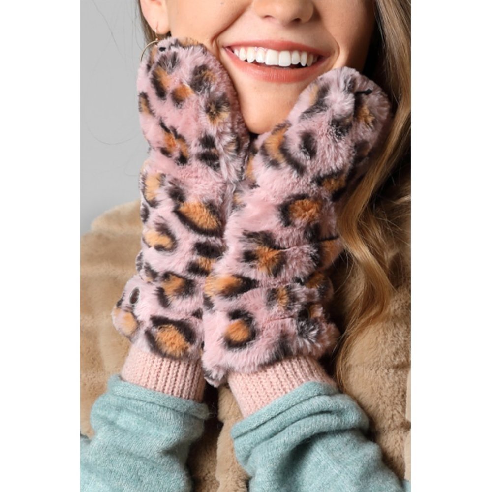 SOFT Pink Animal Print Pop Top Mittens